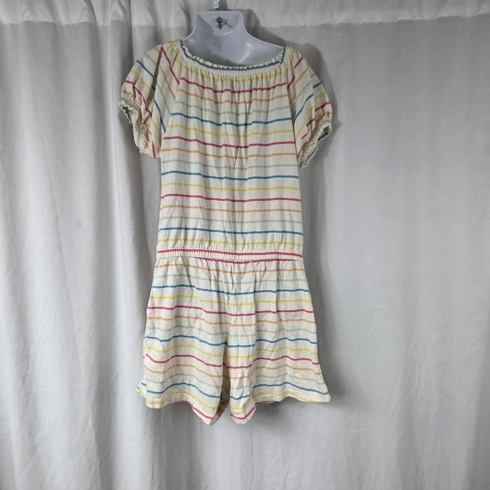 Old Navy Romper Girls 10-12 White Striped Knit Elastic Waist Summer Casual